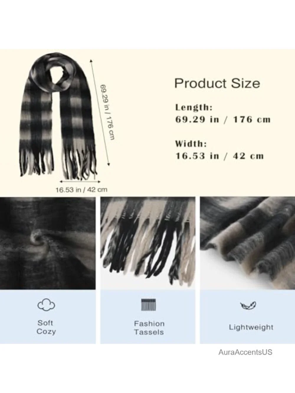 Women's Winter Scarf Plaid Thick Wrap Shawl Blanket Scarf